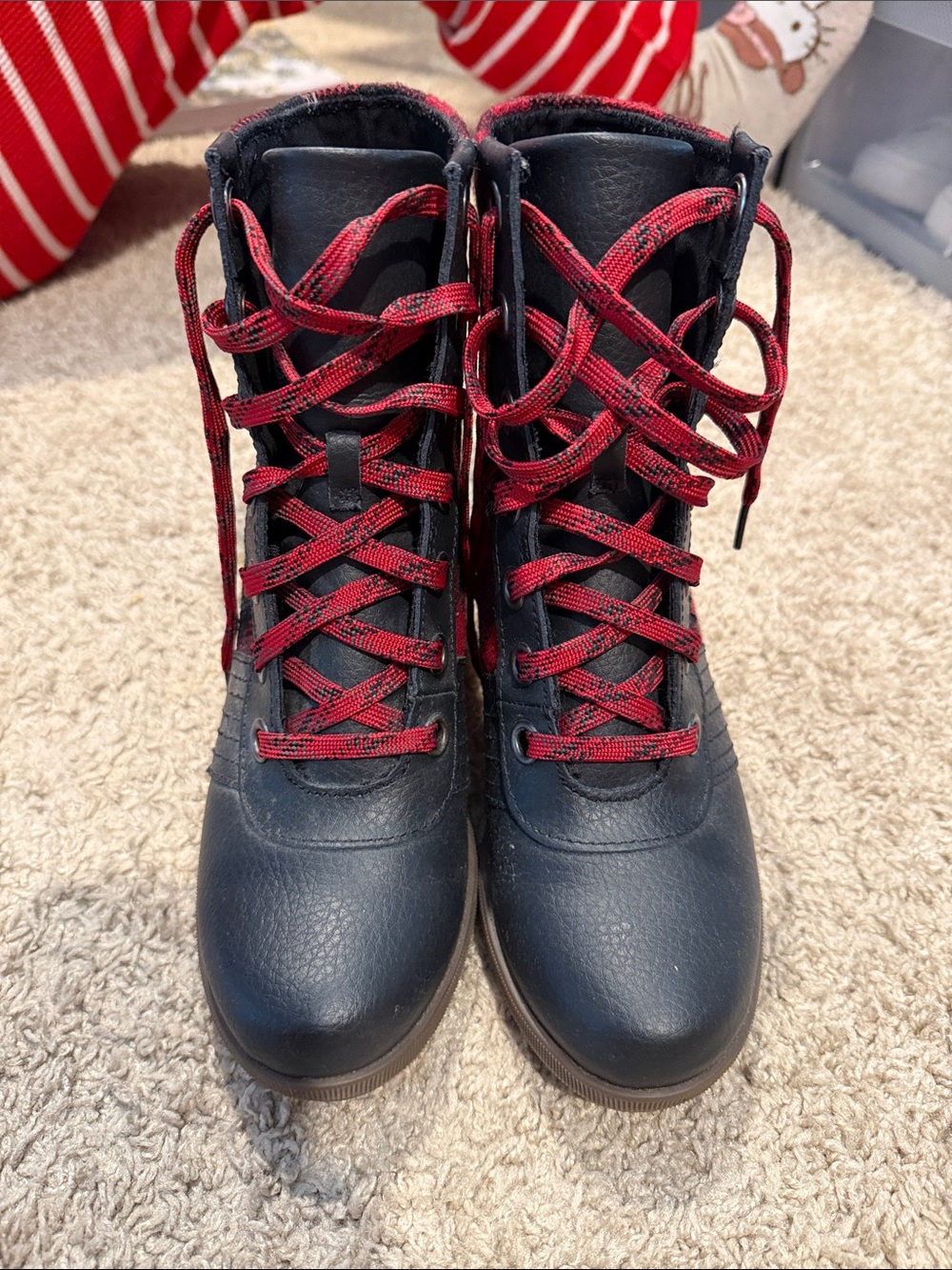 Sorel Red and Black Plaid Wedge Lace-Up Boots - Picture 2 of 5